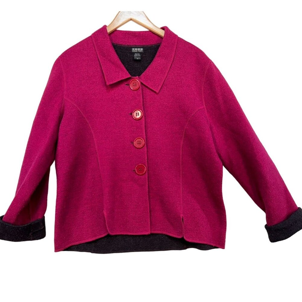 Nomadic Traders  Womens Wool Blend Button-Up Jacket M Magenta